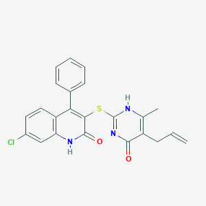 molecular formula C23H18ClN3O2S B444389 5-allyl-2-[(7-chloro-2-hydroxy-4-phenyl-3-quinolinyl)sulfanyl]-6-methyl-4(3H)-pyrimidinone CAS No. 355402-39-0