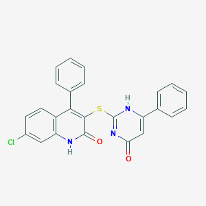 molecular formula C25H16ClN3O2S B444392 7-Chloro-3-[(4-hydroxy-6-phenyl-2-pyrimidinyl)sulfanyl]-4-phenyl-2-quinolinol CAS No. 354538-88-8