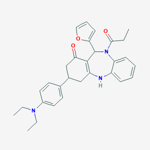 molecular formula C30H33N3O3 B444395 9-[4-(diethylamino)phenyl]-6-(furan-2-yl)-5-propanoyl-8,9,10,11-tetrahydro-6H-benzo[b][1,4]benzodiazepin-7-one CAS No. 354538-89-9