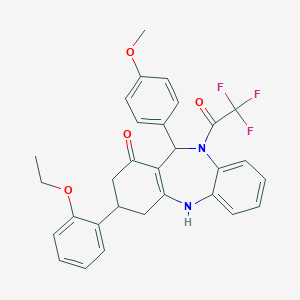 molecular formula C30H27F3N2O4 B444399 9-(2-ethoxyphenyl)-6-(4-methoxyphenyl)-5-(2,2,2-trifluoroacetyl)-8,9,10,11-tetrahydro-6H-benzo[b][1,4]benzodiazepin-7-one 