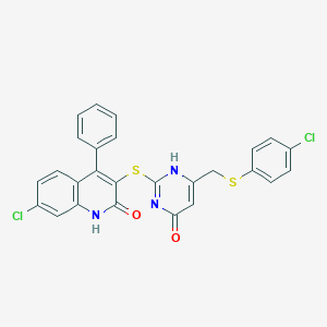 molecular formula C26H17Cl2N3O2S2 B444400 7-chloro-3-[[6-[(4-chlorophenyl)sulfanylmethyl]-4-oxo-1H-pyrimidin-2-yl]sulfanyl]-4-phenyl-1H-quinolin-2-one CAS No. 354538-91-3