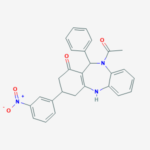 molecular formula C27H23N3O4 B444402 5-acetyl-9-(3-nitrophenyl)-6-phenyl-8,9,10,11-tetrahydro-6H-benzo[b][1,4]benzodiazepin-7-one CAS No. 354539-04-1