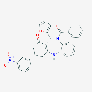 molecular formula C30H23N3O5 B444406 5-benzoyl-6-(furan-2-yl)-9-(3-nitrophenyl)-8,9,10,11-tetrahydro-6H-benzo[b][1,4]benzodiazepin-7-one CAS No. 374094-56-1
