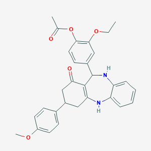 molecular formula C30H30N2O5 B444411 [2-Ethoxy-4-[9-(4-methoxyphenyl)-7-oxo-5,6,8,9,10,11-hexahydrobenzo[b][1,4]benzodiazepin-6-yl]phenyl] acetate 