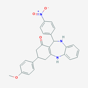 molecular formula C26H23N3O4 B444412 9-(4-Methoxyphenyl)-6-(4-nitrophenyl)-5,6,8,9,10,11-hexahydrobenzo[b][1,4]benzodiazepin-7-one 