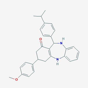molecular formula C29H30N2O2 B444418 9-(4-Methoxyphenyl)-6-(4-propan-2-ylphenyl)-5,6,8,9,10,11-hexahydrobenzo[b][1,4]benzodiazepin-7-one CAS No. 6049-86-1