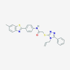 molecular formula C27H23N5OS2 B444420 2-[(4-allyl-5-phenyl-4H-1,2,4-triazol-3-yl)thio]-N-[4-(6-methyl-1,3-benzothiazol-2-yl)phenyl]acetamide 