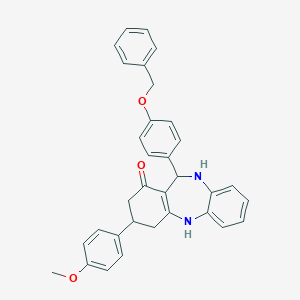 molecular formula C33H30N2O3 B444421 11-[4-(benzyloxy)phenyl]-3-(4-methoxyphenyl)-2,3,4,5,10,11-hexahydro-1H-dibenzo[b,e][1,4]diazepin-1-one 