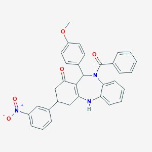 molecular formula C33H27N3O5 B444423 5-benzoyl-6-(4-methoxyphenyl)-9-(3-nitrophenyl)-8,9,10,11-tetrahydro-6H-benzo[b][1,4]benzodiazepin-7-one 