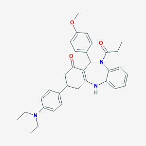 molecular formula C33H37N3O3 B444429 3-[4-(diethylamino)phenyl]-11-(4-methoxyphenyl)-10-propionyl-2,3,4,5,10,11-hexahydro-1H-dibenzo[b,e][1,4]diazepin-1-one 