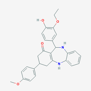 molecular formula C28H28N2O4 B444442 11-(3-Ethoxy-4-hydroxy-phenyl)-3-(4-methoxy-phenyl)-2,3,4,5,10,11-hexahydro-dibe 