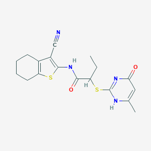 molecular formula C18H20N4O2S2 B444447 N-(3-cyano-4,5,6,7-tetrahydro-1-benzothiophen-2-yl)-2-[(6-methyl-4-oxo-1H-pyrimidin-2-yl)sulfanyl]butanamide 
