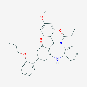 6-(4-methoxyphenyl)-5-propanoyl-9-(2-propoxyphenyl)-8,9,10,11-tetrahydro-6H-benzo[b][1,4]benzodiazepin-7-one