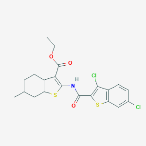 molecular formula C21H19Cl2NO3S2 B444458 Ethyl 2-{[(3,6-dichloro-1-benzothien-2-yl)carbonyl]amino}-6-methyl-4,5,6,7-tetrahydro-1-benzothiophene-3-carboxylate 