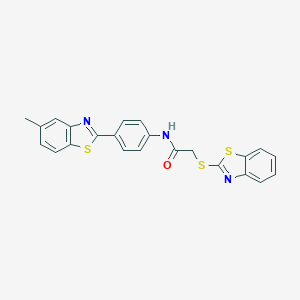 molecular formula C23H17N3OS3 B444460 2-(1,3-benzothiazol-2-ylsulfanyl)-N-[4-(5-methyl-1,3-benzothiazol-2-yl)phenyl]acetamide 
