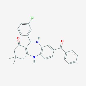 B444461 3-benzoyl-6-(3-chlorophenyl)-9,9-dimethyl-6,8,10,11-tetrahydro-5H-benzo[b][1,4]benzodiazepin-7-one CAS No. 351162-75-9