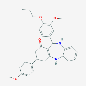 molecular formula C30H32N2O4 B444462 9-(4-Methoxyphenyl)-6-(3-methoxy-4-propoxy-phenyl)-5,6,8,9,10,11-hexahydrobenzo[b][1,4]benzodiazepin-7-one 