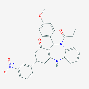 6-(4-methoxyphenyl)-9-(3-nitrophenyl)-5-propanoyl-8,9,10,11-tetrahydro-6H-benzo[b][1,4]benzodiazepin-7-one