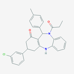 molecular formula C29H27ClN2O2 B444479 9-(3-chlorophenyl)-6-(4-methylphenyl)-5-propanoyl-8,9,10,11-tetrahydro-6H-benzo[b][1,4]benzodiazepin-7-one CAS No. 351162-96-4
