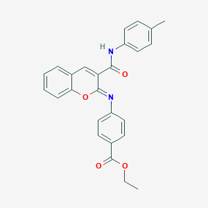 molecular formula C26H22N2O4 B444501 ethyl 4-{[3-(4-toluidinocarbonyl)-2H-chromen-2-ylidene]amino}benzoate 