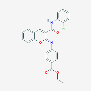 molecular formula C25H19ClN2O4 B444512 ethyl 4-({3-[(2-chloroanilino)carbonyl]-2H-chromen-2-ylidene}amino)benzoate 