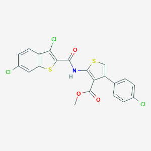 molecular formula C21H12Cl3NO3S2 B444525 Methyl 4-(4-chlorophenyl)-2-{[(3,6-dichloro-1-benzothien-2-yl)carbonyl]amino}-3-thiophenecarboxylate 