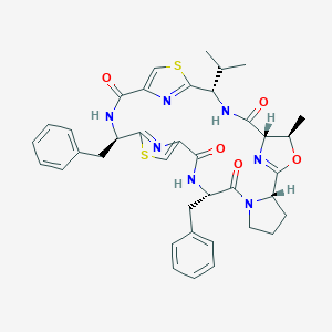 molecular formula C38H41N7O5S2 B044453 (2S,8S,15R,22S,25S,26R)-8,15-Dibenzyl-26-methyl-22-propan-2-yl-27-oxa-13,20-dithia-6,9,16,23,28,29,30-heptazapentacyclo[23.2.1.111,14.118,21.02,6]triaconta-1(28),11,14(30),18,21(29)-pentaene-7,10,17,24-tetrone CAS No. 120853-17-0