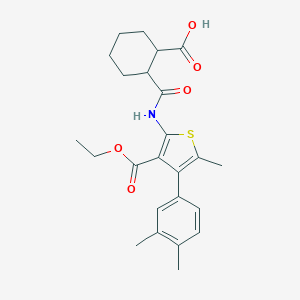 molecular formula C24H29NO5S B444530 2-({[4-(3,4-Dimethylphenyl)-3-(ethoxycarbonyl)-5-methyl-2-thienyl]amino}carbonyl)cyclohexanecarboxylic acid 