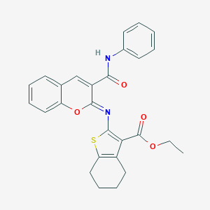 molecular formula C27H24N2O4S B444532 ethyl 2-{[3-(anilinocarbonyl)-2H-chromen-2-ylidene]amino}-4,5,6,7-tetrahydro-1-benzothiophene-3-carboxylate 