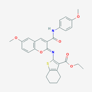 (Z)-ethyl 2-((6-methoxy-3-((4-methoxyphenyl)carbamoyl)-2H-chromen-2-ylidene)amino)-4,5,6,7-tetrahydrobenzo[b]thiophene-3-carboxylate