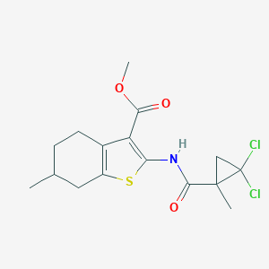 molecular formula C16H19Cl2NO3S B444537 Methyl 2-{[(2,2-dichloro-1-methylcyclopropyl)carbonyl]amino}-6-methyl-4,5,6,7-tetrahydro-1-benzothiophene-3-carboxylate 