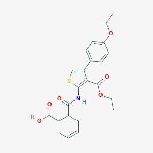 molecular formula C23H25NO6S B444568 6-{[3-(Ethoxycarbonyl)-4-(4-ethoxyphenyl)thiophen-2-yl]carbamoyl}cyclohex-3-ene-1-carboxylic acid 