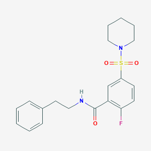 molecular formula C20H23FN2O3S B4445696 2-fluoro-N-(2-phenylethyl)-5-(1-piperidinylsulfonyl)benzamide 
