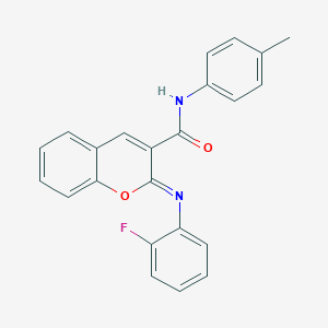 molecular formula C23H17FN2O2 B444574 2-[(2-fluorophenyl)imino]-N-(4-methylphenyl)-2H-chromene-3-carboxamide 