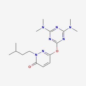 molecular formula C16H25N7O2 B4445752 6-{[4,6-bis(dimethylamino)-1,3,5-triazin-2-yl]oxy}-2-(3-methylbutyl)-3(2H)-pyridazinone 