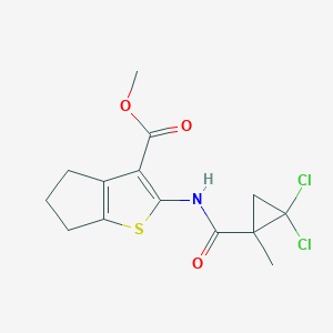 molecular formula C14H15Cl2NO3S B444582 methyl 2-{[(2,2-dichloro-1-methylcyclopropyl)carbonyl]amino}-5,6-dihydro-4H-cyclopenta[b]thiophene-3-carboxylate 