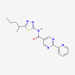 molecular formula C17H18N6OS B4445823 N-[5-(1-methylbutyl)-1,3,4-thiadiazol-2-yl]-2-pyridin-2-ylpyrimidine-5-carboxamide 