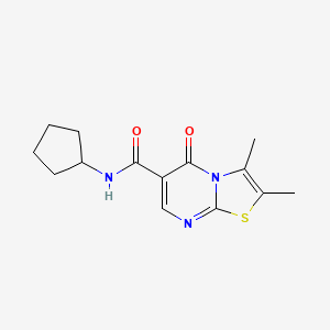 molecular formula C14H17N3O2S B4445986 N-cyclopentyl-2,3-dimethyl-5-oxo-5H-[1,3]thiazolo[3,2-a]pyrimidine-6-carboxamide 