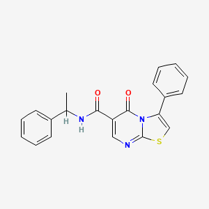 molecular formula C21H17N3O2S B4446106 5-oxo-3-phenyl-N-(1-phenylethyl)-5H-[1,3]thiazolo[3,2-a]pyrimidine-6-carboxamide 