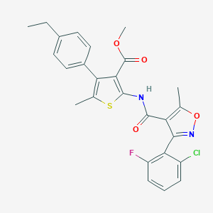 molecular formula C26H22ClFN2O4S B444612 Methyl 2-({[3-(2-chloro-6-fluorophenyl)-5-methyl-4-isoxazolyl]carbonyl}amino)-4-(4-ethylphenyl)-5-methyl-3-thiophenecarboxylate 