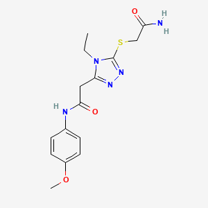 molecular formula C15H19N5O3S B4446199 2-{5-[(2-amino-2-oxoethyl)thio]-4-ethyl-4H-1,2,4-triazol-3-yl}-N-(4-methoxyphenyl)acetamide 