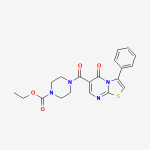 molecular formula C20H20N4O4S B4446229 ethyl 4-[(5-oxo-3-phenyl-5H-[1,3]thiazolo[3,2-a]pyrimidin-6-yl)carbonyl]-1-piperazinecarboxylate 