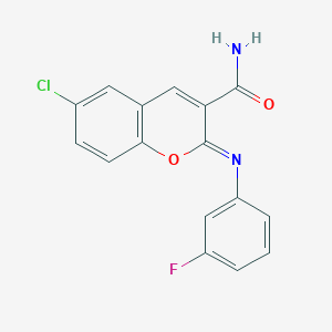 molecular formula C16H10ClFN2O2 B444627 6-chloro-2-[(3-fluorophenyl)imino]-2H-chromene-3-carboxamide 