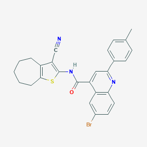 molecular formula C27H22BrN3OS B444634 6-bromo-N-(3-cyano-5,6,7,8-tetrahydro-4H-cyclohepta[b]thiophen-2-yl)-2-(4-methylphenyl)quinoline-4-carboxamide 