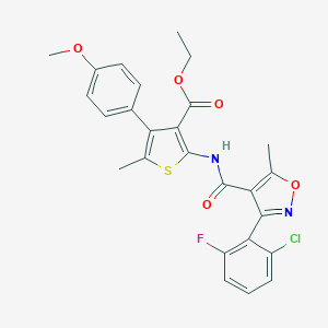 molecular formula C26H22ClFN2O5S B444635 Ethyl 2-({[3-(2-chloro-6-fluorophenyl)-5-methyl-4-isoxazolyl]carbonyl}amino)-4-(4-methoxyphenyl)-5-methyl-3-thiophenecarboxylate 