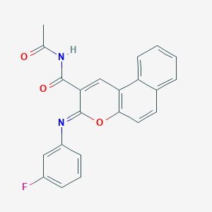 molecular formula C22H15FN2O3 B444639 N-acetyl-3-[(3-fluorophenyl)imino]-3H-benzo[f]chromene-2-carboxamide 