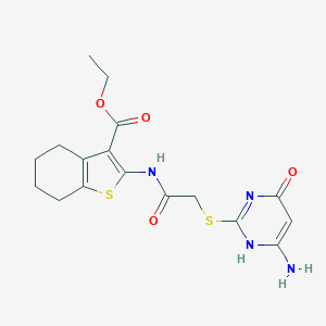 molecular formula C17H20N4O4S2 B444644 ethyl 2-[[2-[(6-amino-4-oxo-1H-pyrimidin-2-yl)sulfanyl]acetyl]amino]-4,5,6,7-tetrahydro-1-benzothiophene-3-carboxylate 