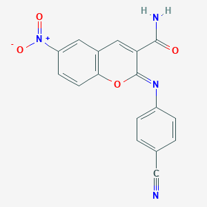 (2Z)-2-[(4-cyanophenyl)imino]-6-nitro-2H-chromene-3-carboxamide
