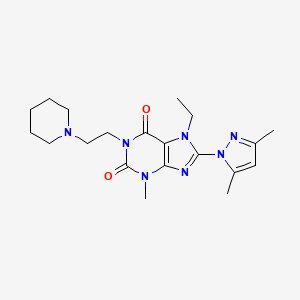 molecular formula C20H29N7O2 B4446767 8-(3,5-dimethyl-1H-pyrazol-1-yl)-7-ethyl-3-methyl-1-[2-(1-piperidinyl)ethyl]-3,7-dihydro-1H-purine-2,6-dione 