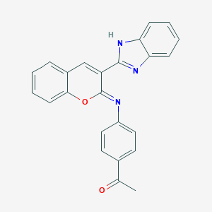 molecular formula C24H17N3O2 B444678 1-(4-{[3-(1H-benzimidazol-2-yl)-2H-chromen-2-ylidene]amino}phenyl)ethanone 